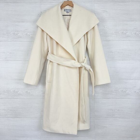 Noize Lena Long Length Vegan Wool Coat Size Small Off White Belted Classic Soft - Picture 1 of 16
